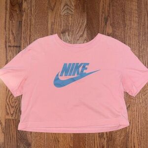 Nike Women's Oversized Cropped T-shirt Top Peach Salmon Pink White Swoosh Size S
